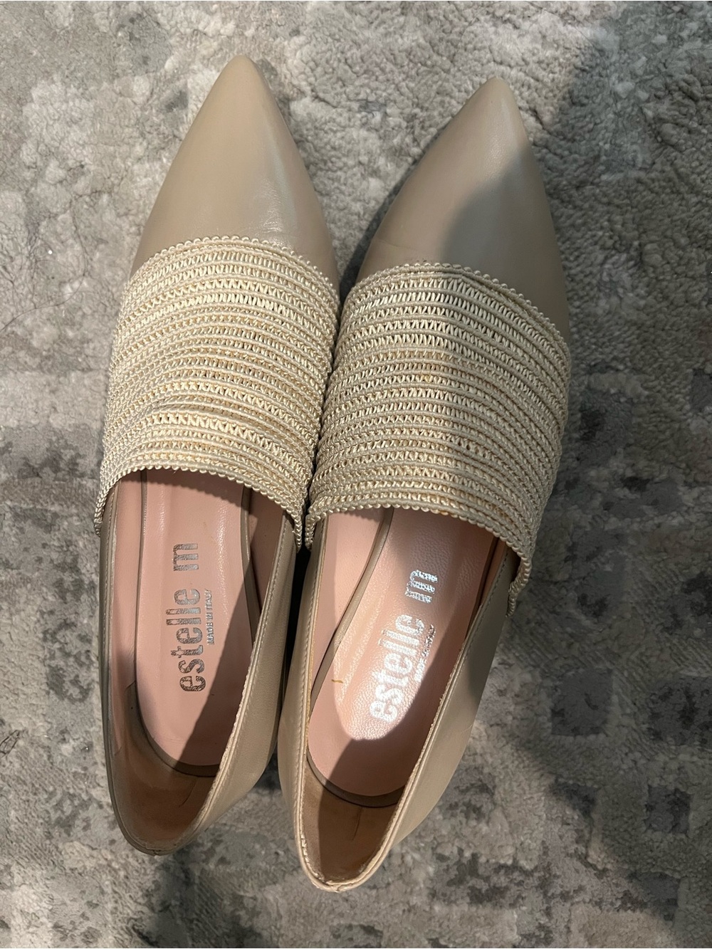 Italian made Estelle M Taupe Braided-Trim Pointed Toe Flats